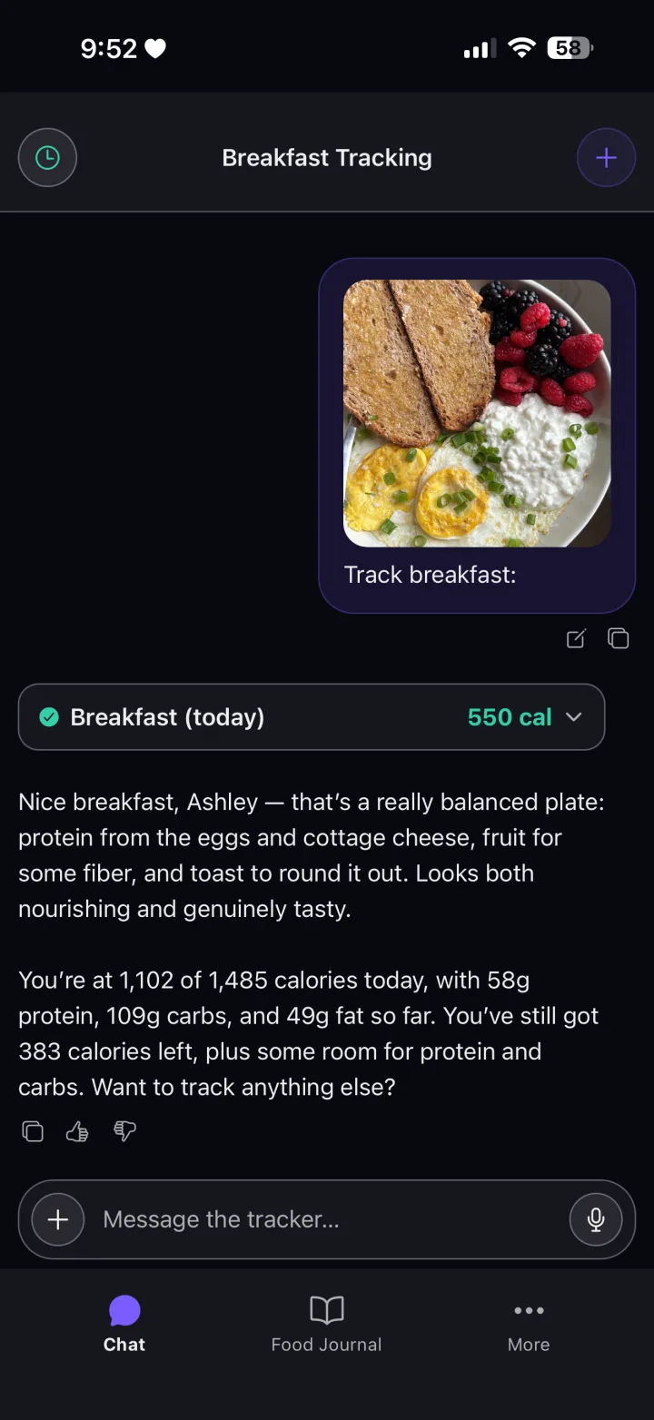 FitChat photo log of a balanced breakfast plate